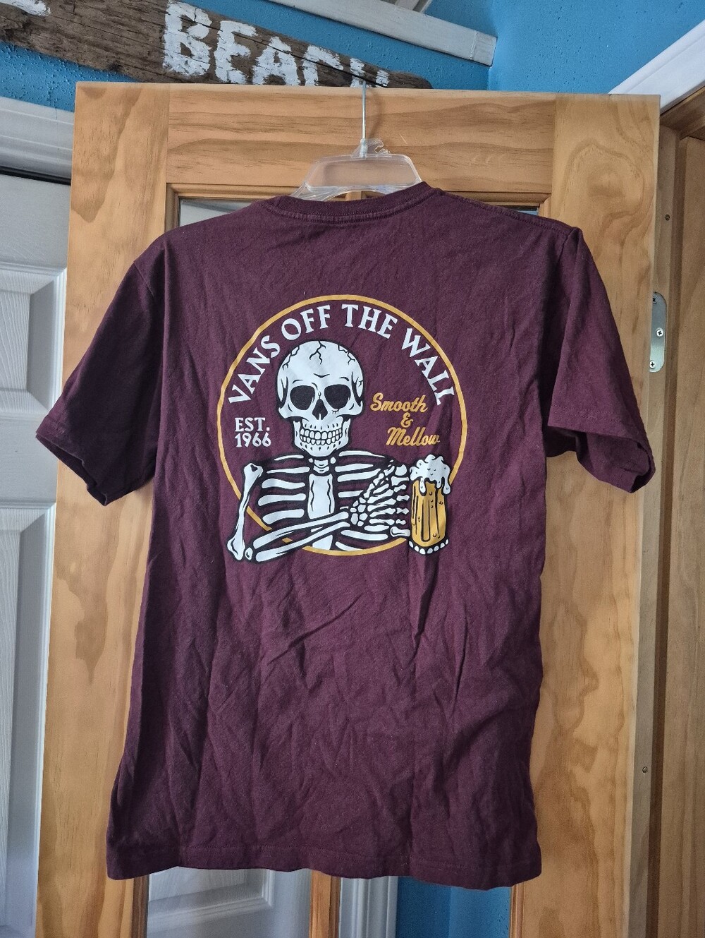 Vans Maroon Short-Sleeve Tee with Skeleton Beer Graphic